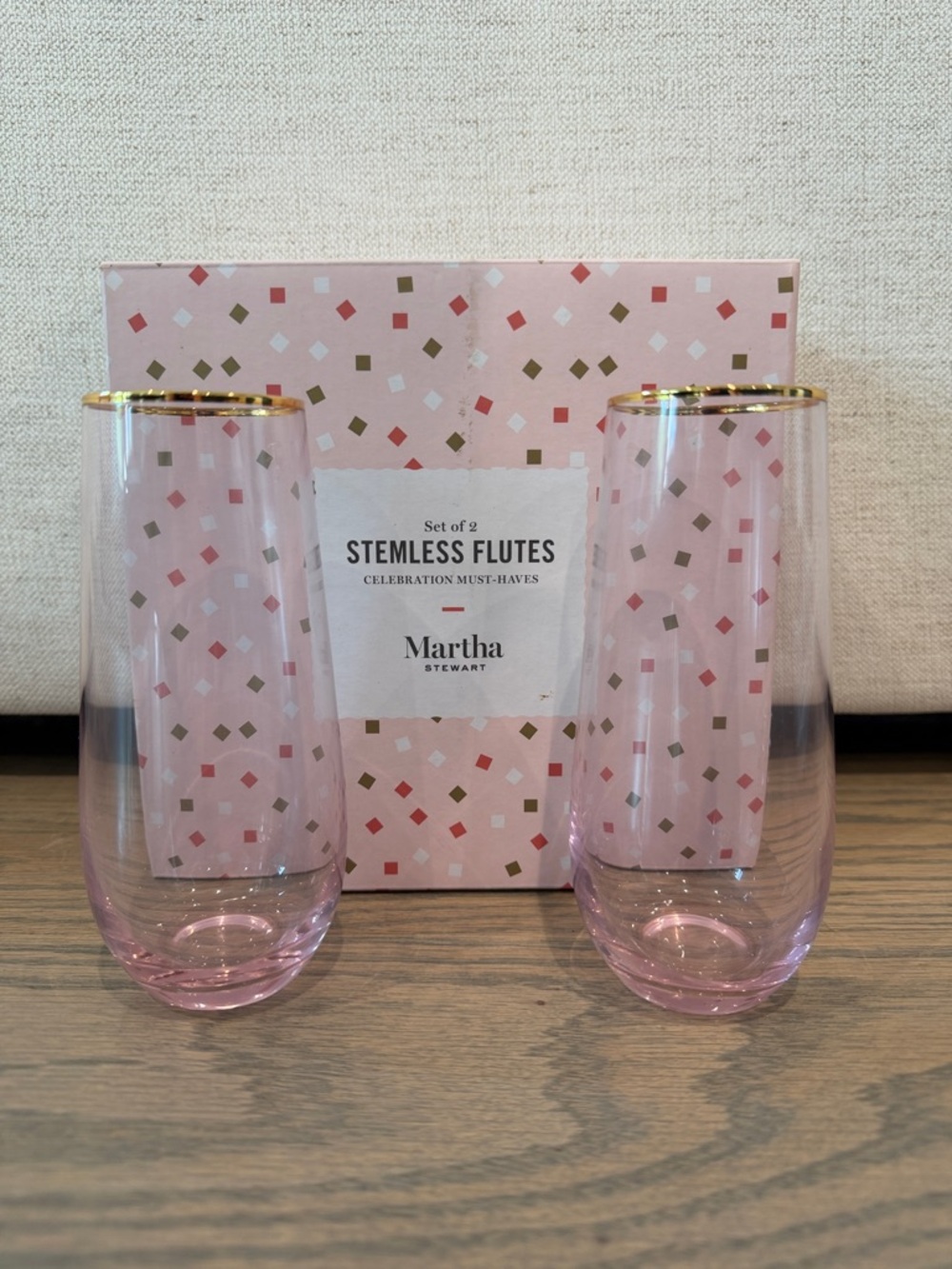 Martha Stewart Stemless Flutes with Gold Rim - Set of 2